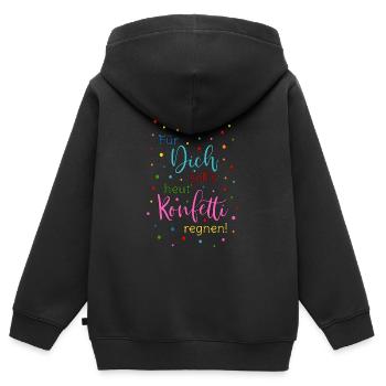 Für Dich soll's heut Konfetti regnen Spruch bunt - Kinder Premium Organic Zip Hoodie - Schwarz - Hinten - AI Model Kid Male (0cm)