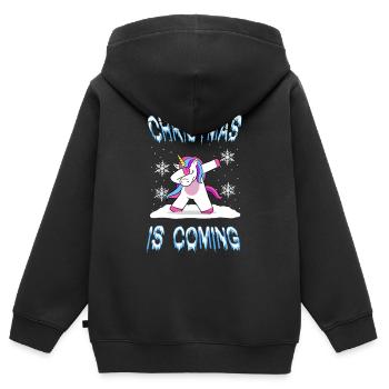 Dabbing Licorne Noël - Sweat Premium à capuche zippé enfant bio - noir - Dos - AI Model Kid Male (0cm)