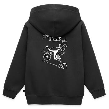 Drôle D’accident De Vélo, Accident De Vélo, Cycliste Fille - Sweat Premium à capuche zippé enfant bio - noir - Dos - AI Model Kid Male (0cm)