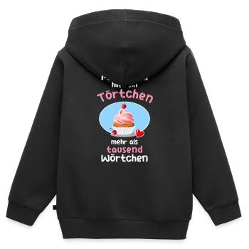 Manchmal hilf ein Törtchen - Kinder Premium Organic Zip Hoodie - Schwarz - Hinten - AI Model Kid Male (0cm)