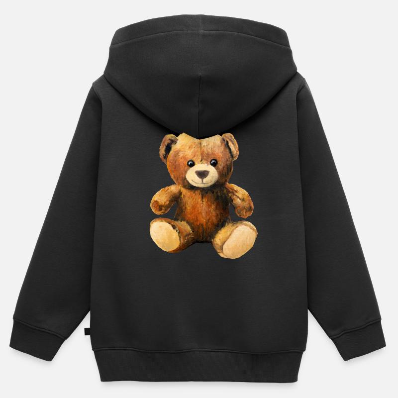 ours en peluche - Sweat Premium à capuche zippé enfant bio - noir