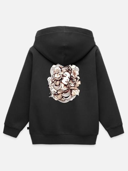 Flower Woman Drawing - Kinder Premium Organic Zip Hoodie - Schwarz