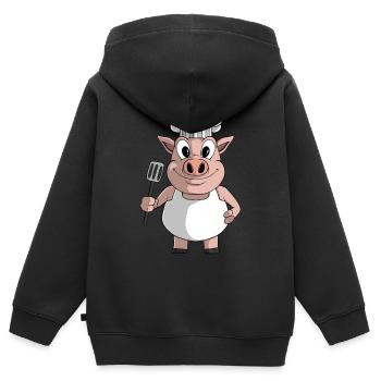 Grill de cochon BBQ Grill - Sweat Premium à capuche zippé enfant bio - noir - Dos - AI Model Kid Male (0cm)