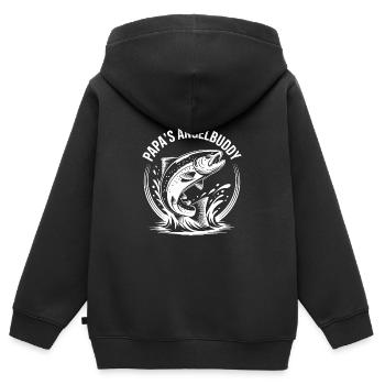 Papas Angelbuddy Angelexperte Fischen mit Papa - Kinder Premium Organic Zip Hoodie - Schwarz - Hinten - AI Model Kid Male (0cm)
