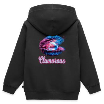 Clamorouse Muschel mit einer Perle Design - Kinder Premium Organic Zip Hoodie - Schwarz - Hinten - AI Model Kid Male (0cm)