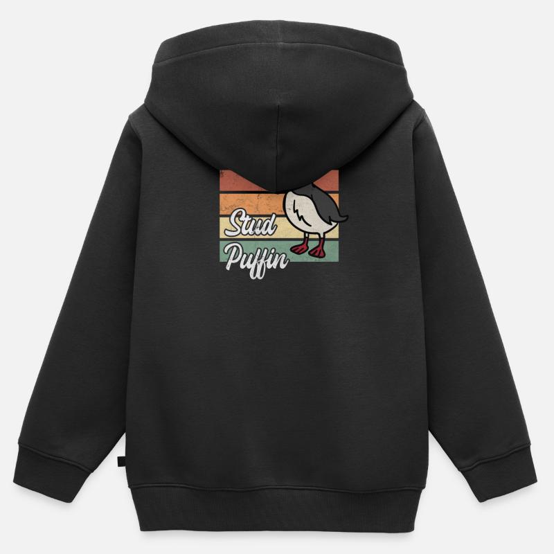 Macareux millésimés - Sweat Premium à capuche zippé enfant bio - noir