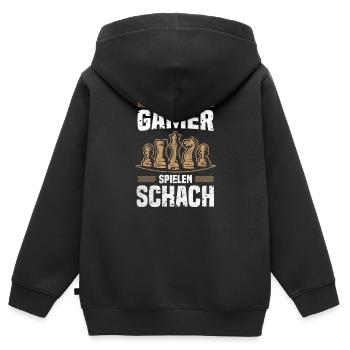 Echte Gamer Spielen Schach Schachmatt Schachfigur - Kinder Premium Organic Zip Hoodie - Schwarz - Hinten - AI Model Kid Male (0cm)