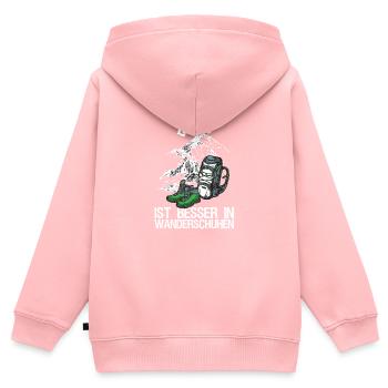 Randonneurs Les alpinistes vivent mieux en chaussures de randonnée - Sweat Premium à capuche zippé enfant bio - rose - Dos - AI Model Kid Female (0cm)