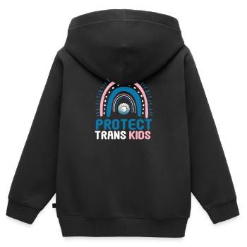 Protéger les enfants trans Drapeau transgenre LGBTI - Sweat Premium à capuche zippé enfant bio - noir - Dos - AI Model Kid Male (0cm)