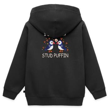 I Love My Stud Puffin Papageientaucher Beziehung - Kinder Premium Organic Zip Hoodie - Schwarz - Hinten - AI Model Kid Male (0cm)