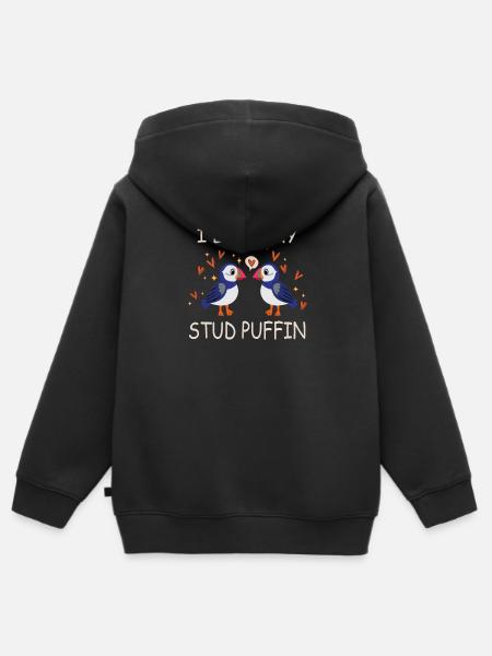 I Love My Stud Puffin Papageientaucher Beziehung - Premium børne zip-hættetrøje økologisk - sort