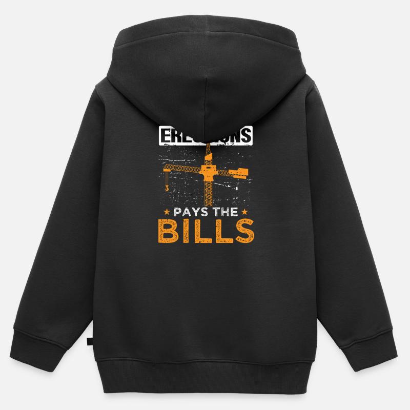Crane Crane Operator Crane My Erections Pays Bills - Kids Premium Organic Zip-up Hoodie - black