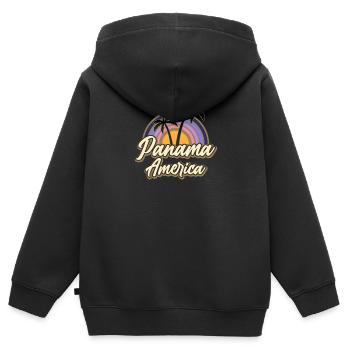 Panama America Retro Palmen Sonnenuntergang - Kinder Premium Organic Zip Hoodie - Schwarz - Hinten - AI Model Kid Male (0cm)