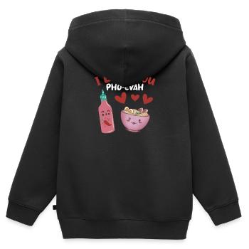 Je t’aime Pho-Evah Pho Soup Lovers - Sweat Premium à capuche zippé enfant bio - noir - Dos - AI Model Kid Male (0cm)