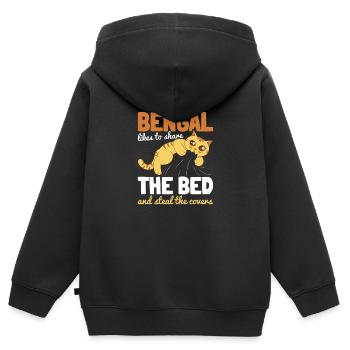 Bengal Katze Im Bett Katzenmama Katzenpapa Geschen - Kinder Premium Organic Zip Hoodie - Schwarz - Hinten - AI Model Kid Male (0cm)