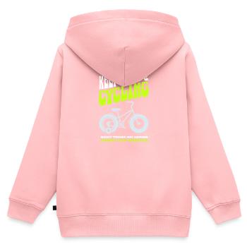 Halten Sie weiter und radeln Sie - Kinder Premium Organic Zip Hoodie - Rosa - Hinten - AI Model Kid Female (0cm)