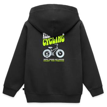 Halten Sie weiter und radeln Sie - Kinder Premium Organic Zip Hoodie - Schwarz - Hinten - AI Model Kid Male (0cm)