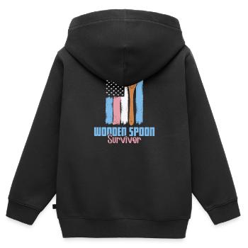 Cuillère en bois Survivor USA drapeau cuillère en bois - Sweat Premium à capuche zippé enfant bio - noir - Dos - AI Model Kid Male (0cm)