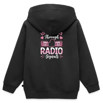 Présentateur de radio Saint-Valentin Love Radio Signals - Sweat Premium à capuche zippé enfant bio - noir - Dos - AI Model Kid Male (0cm)