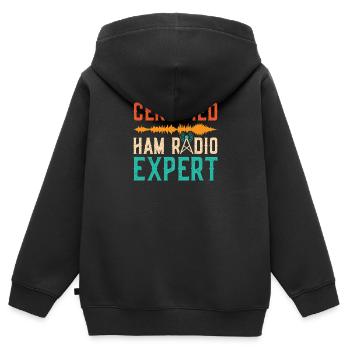 Présentateur de radio vintage certifié Expert en radio amateur - Sweat Premium à capuche zippé enfant bio - noir - Dos - AI Model Kid Male (0cm)