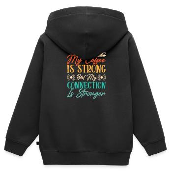Café de présentateur de radio - Sweat Premium à capuche zippé enfant bio - noir - Dos - AI Model Kid Male (0cm)