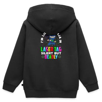 Laser Tag Ninja Ensemble Lasertag silencieux mais mortel - Sweat Premium à capuche zippé enfant bio - noir - Dos - AI Model Kid Male (0cm)