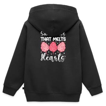 Barbe à papa Barbe à papa pour le cœur Sucre à grignoter - Sweat Premium à capuche zippé enfant bio - noir - Dos - AI Model Kid Male (0cm)