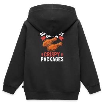 Ailes de poulet Les bonnes choses viennent dans des emballages croustillants - Sweat Premium à capuche zippé enfant bio - noir - Dos - AI Model Kid Male (0cm)