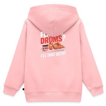 Ailes Buffalo BBQ Ailes Appartements Ou Tambours Prenez Les Deux - Sweat Premium à capuche zippé enfant bio - rose - Dos - AI Model Kid Female (0cm)