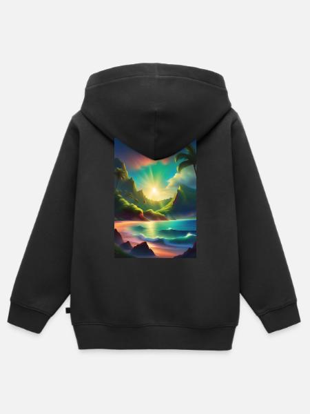 Lagon à Tahiti - Sweat Premium à capuche zippé enfant bio - noir