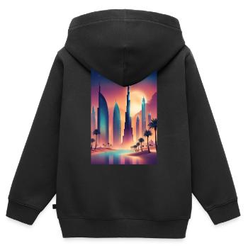 Buntes östliches Stadtbild - Kinder Premium Organic Zip Hoodie - Schwarz - Hinten - AI Model Kid Male (0cm)