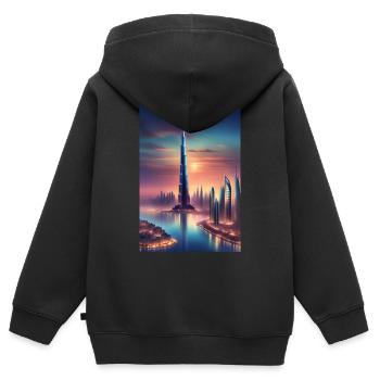 Grand gratte-ciel dans une ville - Sweat Premium à capuche zippé enfant bio - noir - Dos - AI Model Kid Male (0cm)