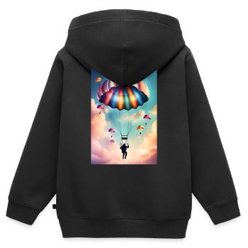 Bunter Fallschirm - Kinder Premium Organic Zip Hoodie - Schwarz - Hinten - AI Model Kid Male (0cm)