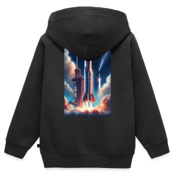 Ein realistisches Raketenstart-Design - Kinder Premium Organic Zip Hoodie - Schwarz - Hinten - AI Model Kid Male (0cm)