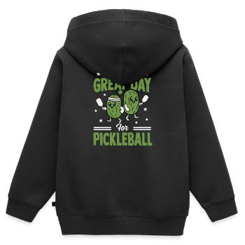 Pickleball Paddleball Teamsport Outfit Pickle - Kinder Premium Organic Zip Hoodie - Schwarz - Hinten - AI Model Kid Male (0cm)