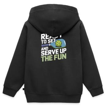 Pickleball Teamsport Paddleball Spielen - Kinder Premium Organic Zip Hoodie - Schwarz - Hinten - AI Model Kid Male (0cm)