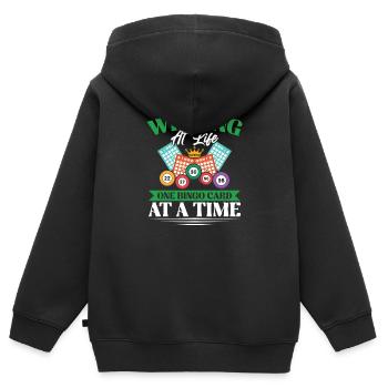 Bingo Bingo Soirée Bingo Carte Bingo Joueur - Sweat Premium à capuche zippé enfant bio - noir - Dos - AI Model Kid Male (0cm)