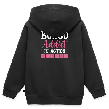 Bunco Addict In Action - Würfelabend Würfeln - Kinder Premium Organic Zip Hoodie - Schwarz - Hinten - AI Model Kid Male (0cm)