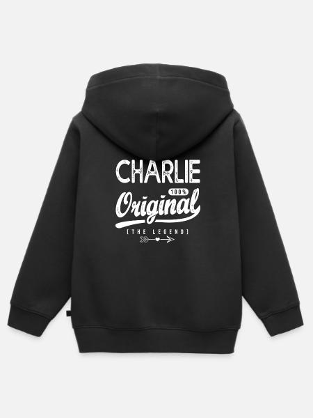 Charlie original shirt personnalisé prénom charlie - Premium børne zip-hættetrøje økologisk - sort