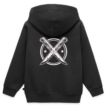 Messer - Kinder Premium Organic Zip Hoodie - Schwarz - Hinten - AI Model Kid Male (0cm)
