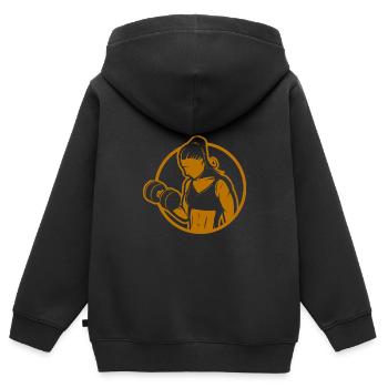 Musculation - Haltérophilie - Fitness - Entraînement - Sweat Premium à capuche zippé enfant bio - noir - Dos - AI Model Kid Male (0cm)