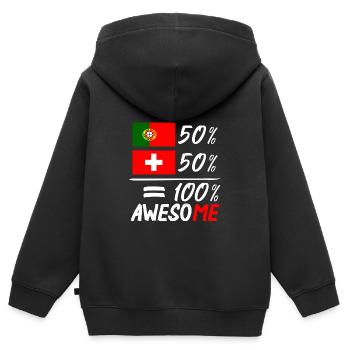 50% Portugal 50% Schweiz - Kinder Premium Organic Zip Hoodie - Schwarz - Hinten - AI Model Kid Male (0cm)