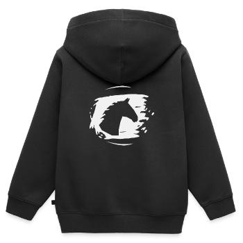 Pferd Hengst Ross Stute Reitsport - Kinder Premium Organic Zip Hoodie - Schwarz - Hinten - AI Model Kid Male (0cm)