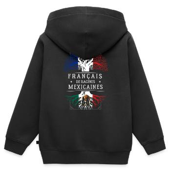 Racines Mexicaines - Sweat Premium à capuche zippé enfant bio - noir - Dos - AI Model Kid Male (0cm)