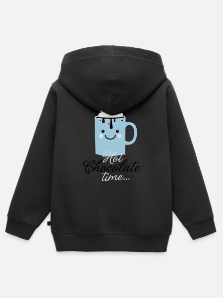 Funny cute mug with i love hot chocolate with - Kids Premium Organic Zip-up Hoodie - black
