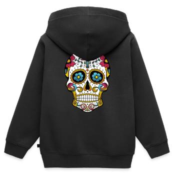 La Calavera Catrina - Sweat Premium à capuche zippé enfant bio - noir - Dos - AI Model Kid Male (0cm)