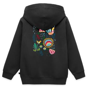 Lass es regnen. Skandinavisches Vintage Muster - Kinder Premium Organic Zip Hoodie - Schwarz - Hinten - AI Model Kid Male (0cm)