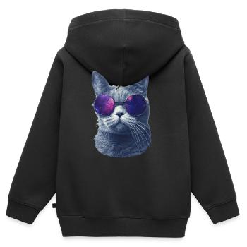 Katze in Brille - Kinder Premium Organic Zip Hoodie - Schwarz - Hinten - AI Model Kid Male (0cm)