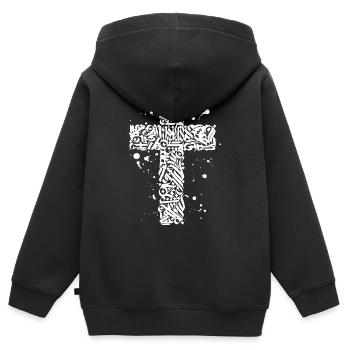 graffiti croix - Sweat Premium à capuche zippé enfant bio - noir - Dos - AI Model Kid Male (0cm)