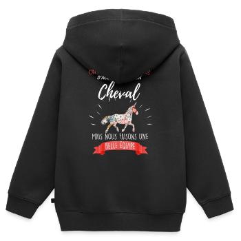 Equitation cavalière et cheval une belle équipe - Sweat Premium à capuche zippé enfant bio - noir - Dos - AI Model Kid Male (0cm)